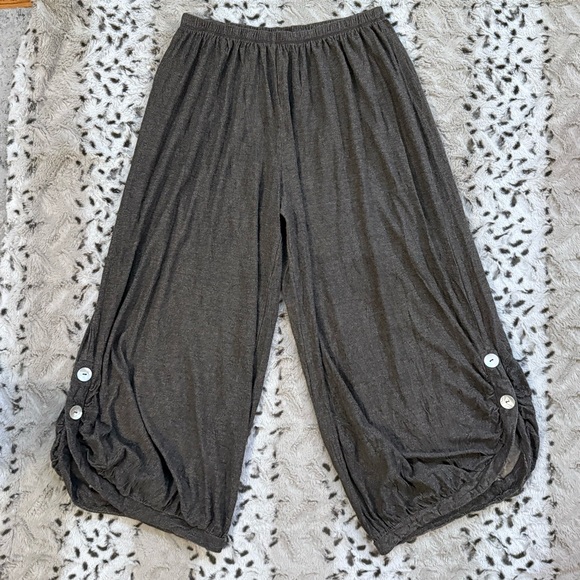 Comfy USA Soft Crinkled Barrel Wide Leg Pull On Boho Lounge Pants Button Accent - Picture 5 of 6